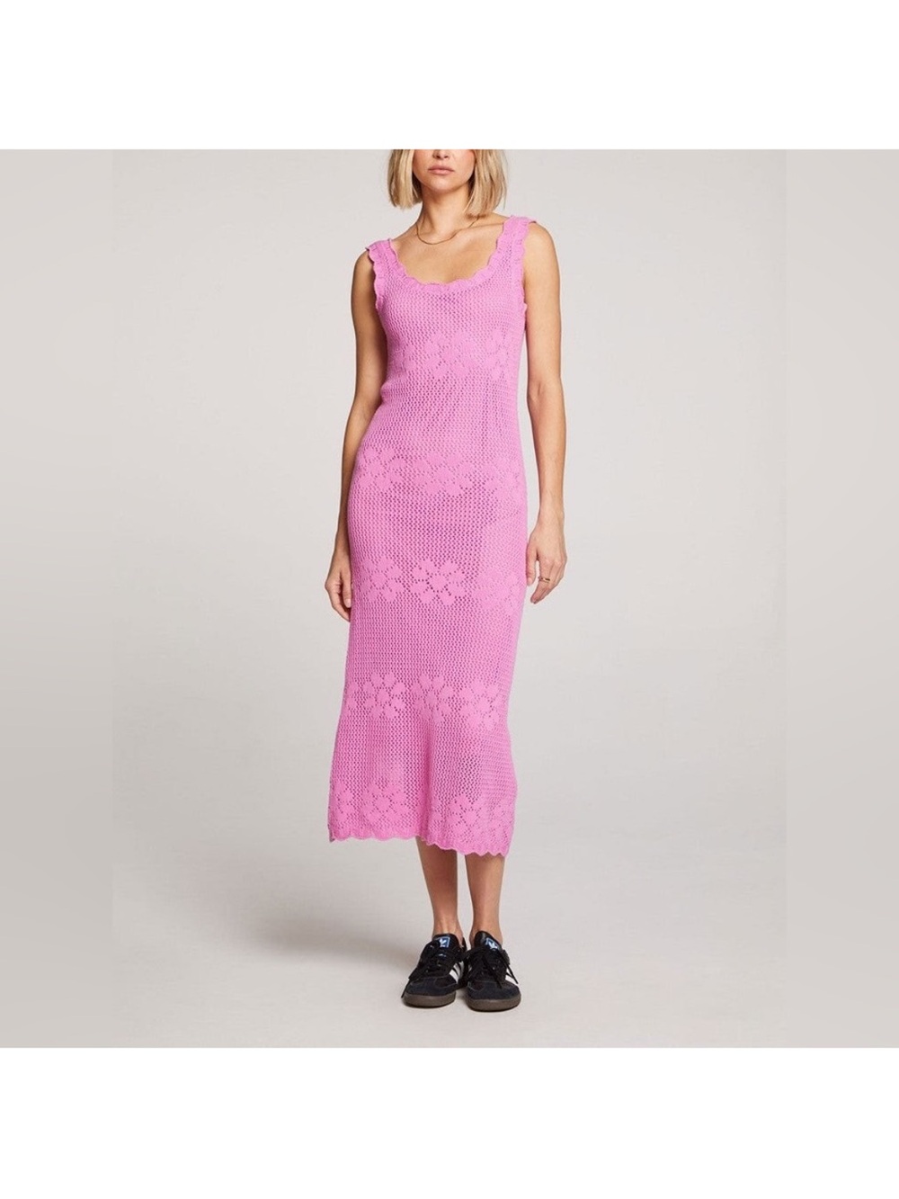 saltwater LUXE Pink Crochet Maxi Dress Sleeveless Floral Knit